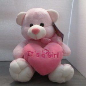 It's Girl Pink Bear Plush Toy - Baby Frenz Forever by Woody Toys 8"